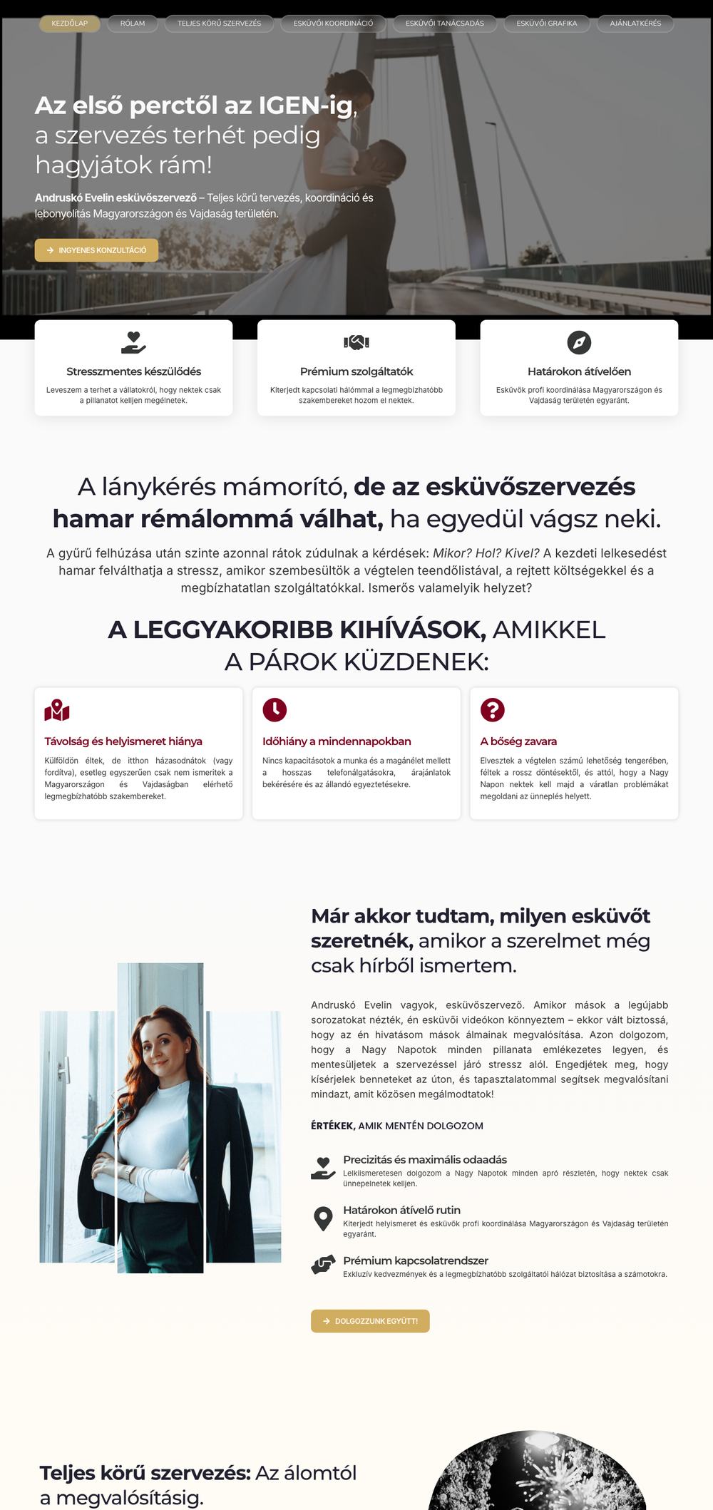 Az Andruskó Evelin esküvőszervező weboldal képernyőképe