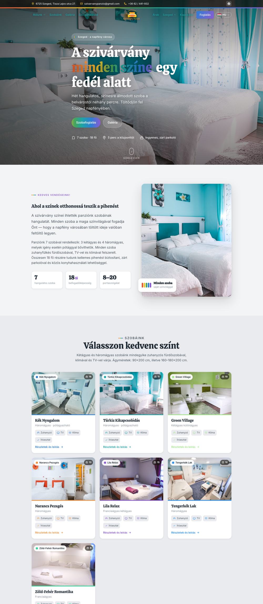 A Szivárvány Panzió weboldal képernyőképe
